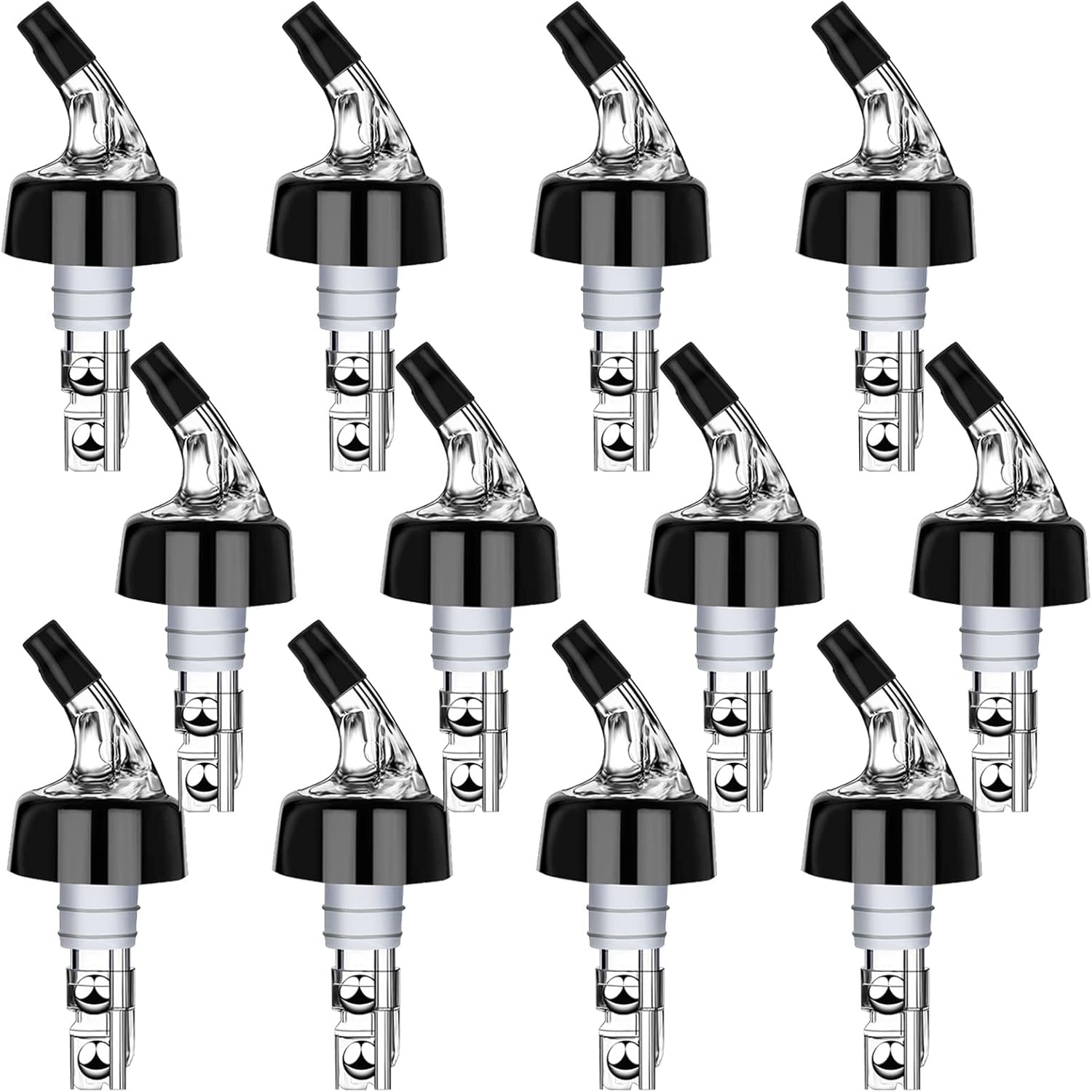 Automatic Measured Bottle Pourer - Quick Shot Spirit Liquor Pour Spouts with Dust Caps for Wine Cocktail Beverages - Ideal Home Bar Tools 1 oz / 30ml (Clear, 12 Pack)
