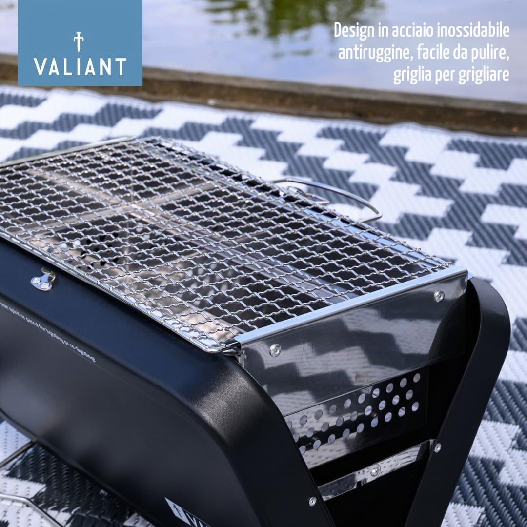 Valiant - Barbecue portatile pieghevole da picnic e campeggio, colore: nero
