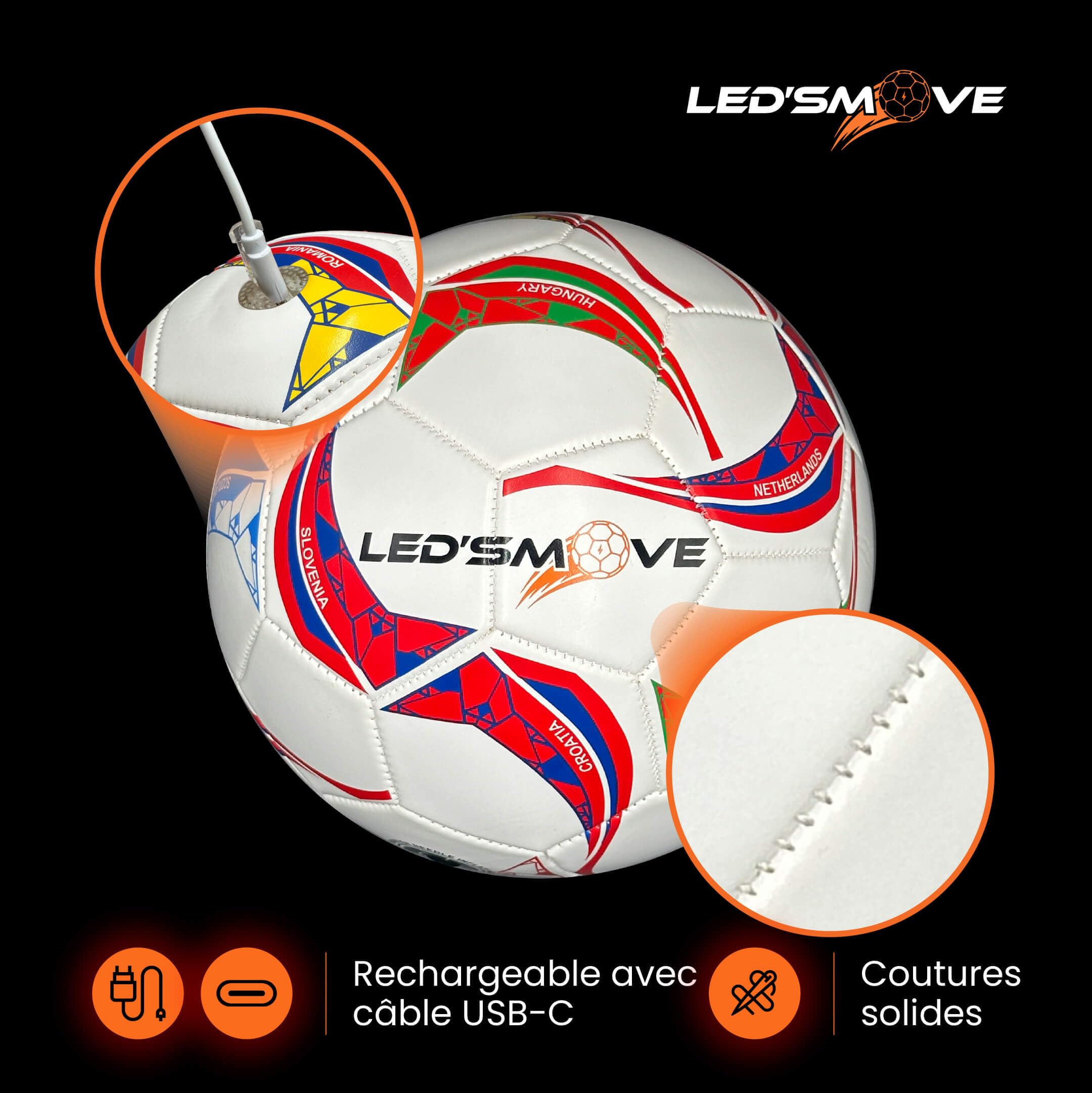LED'S MOVE LS1 Ballon Lumineux LED Football Taille 5, Ballon de Foot Lumineux Rechargeable USB-C, Ballon Football Enfant pour Jardin Parc Camping, Cadeau Original Ans Garçon Fille Jouet Extérieur