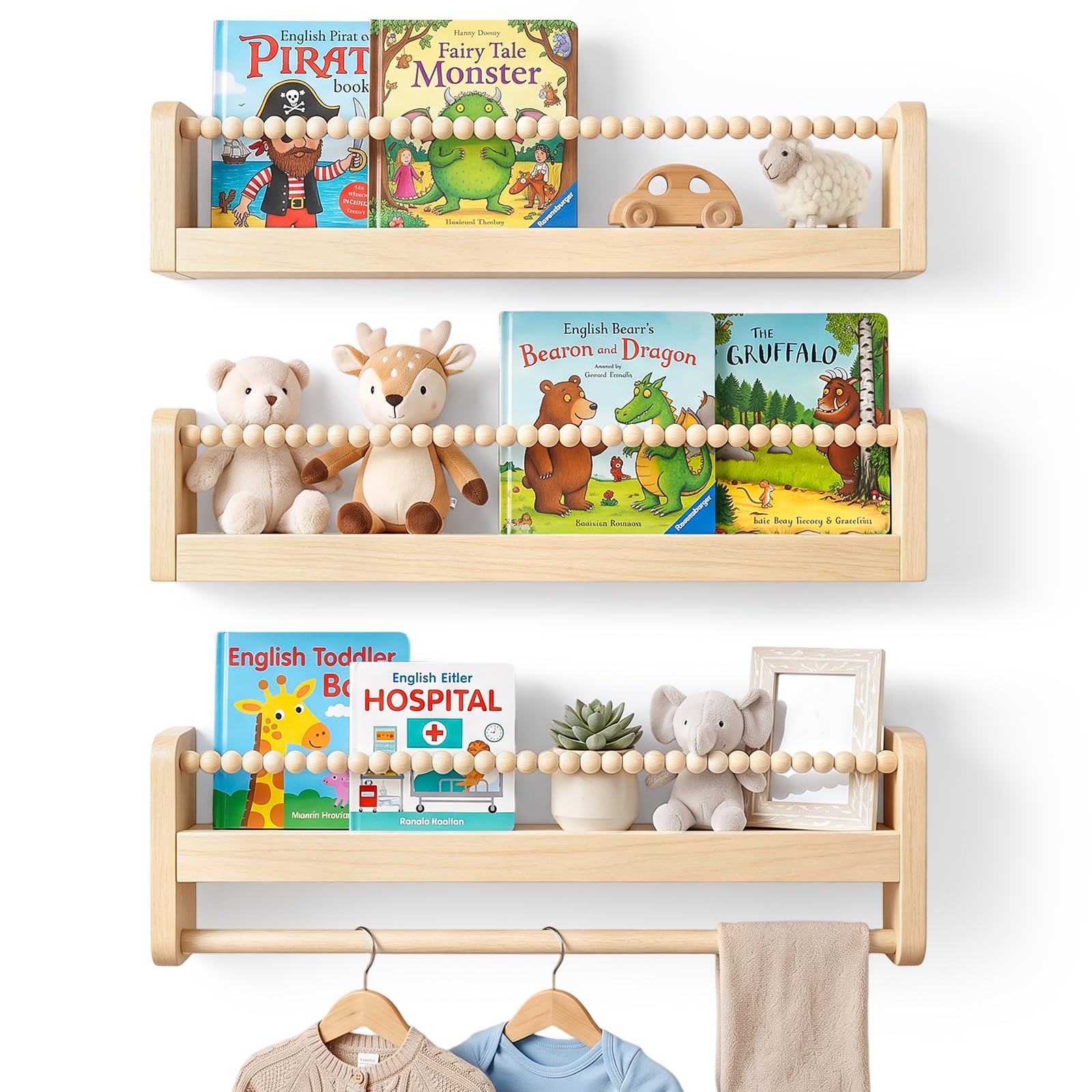 40cm Nursery Book Shelves Set of 3, 15.7inch Nursery Shelves for Wall — image 1