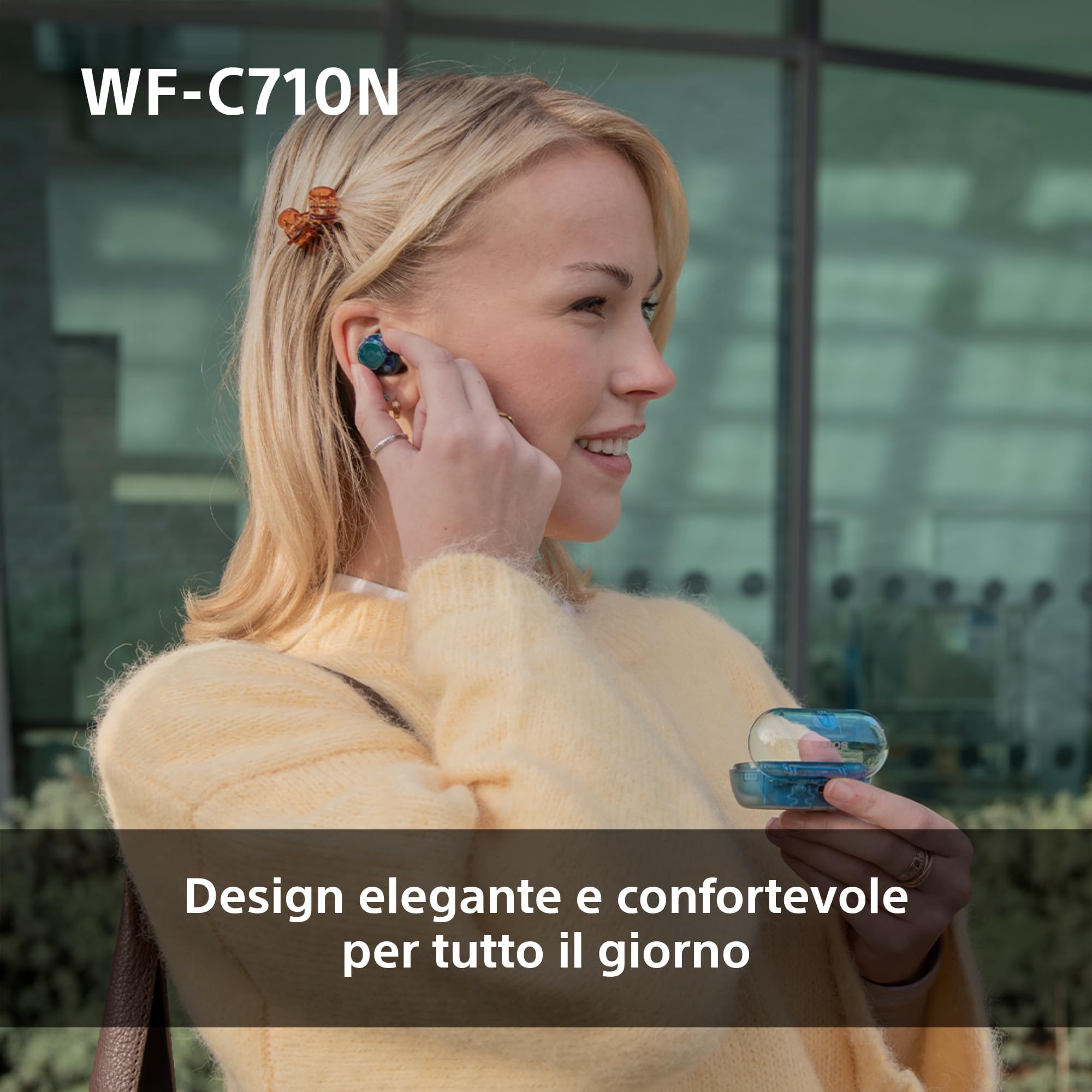 Sony WF-C710N auricolari Truly Wireless con Noise Cancelling, qualità delle chiamate,connessione multipoint,IPX4, fino a 40 ore di autonomia, compatibili con iOS e Android, Glass Blue (nuovo modello)