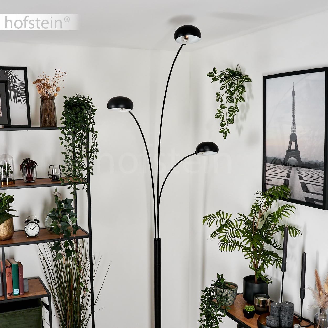 Nikkala Vloerlamp van metaal/glas in zwart en wit, lamp in modern design, verstelbare lampenkap, aan/uit-schakelaar op de behuizing, hoogte 240 cm, 3 lampen E14, zonder gloeilamp