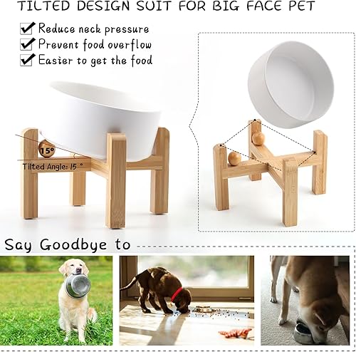 Miniatura 4 de Petygooing Cuenco de cerámica inclinado de 15 blanco para perros de razas grandes y medianas, cuenco de alimentación antideslizante para mascotas,