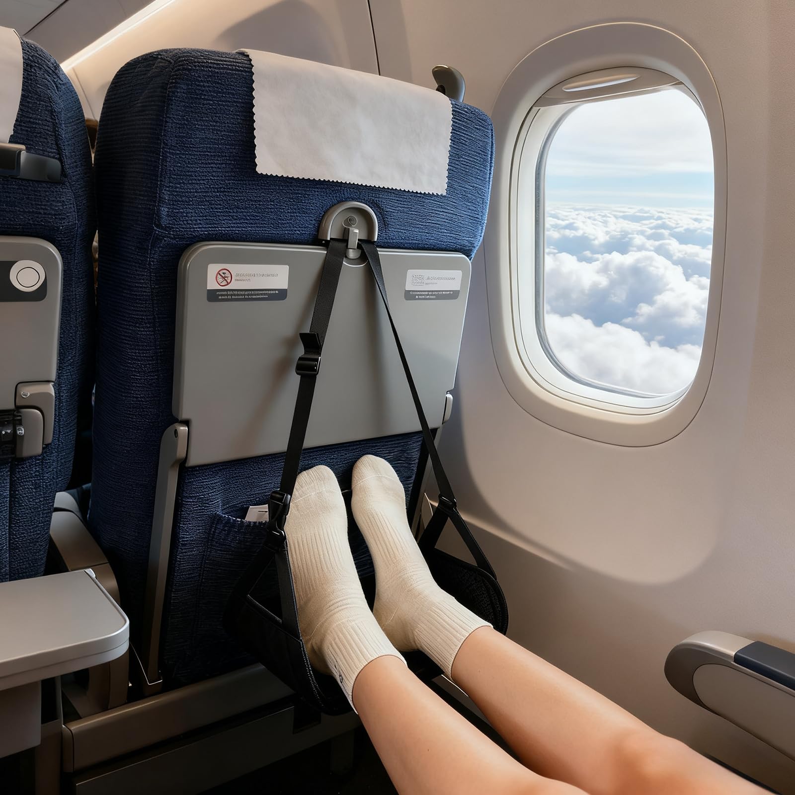 Poggiapiedi Aereo Con Tavola Di Bambù, Portatile E Regolabile Amaca Piedi Aereo, Viene Fornito Con Maschera Per Gli Occhi, Adatto Per Ufficio, Viaggi In Auto E In Aereo, Ecc