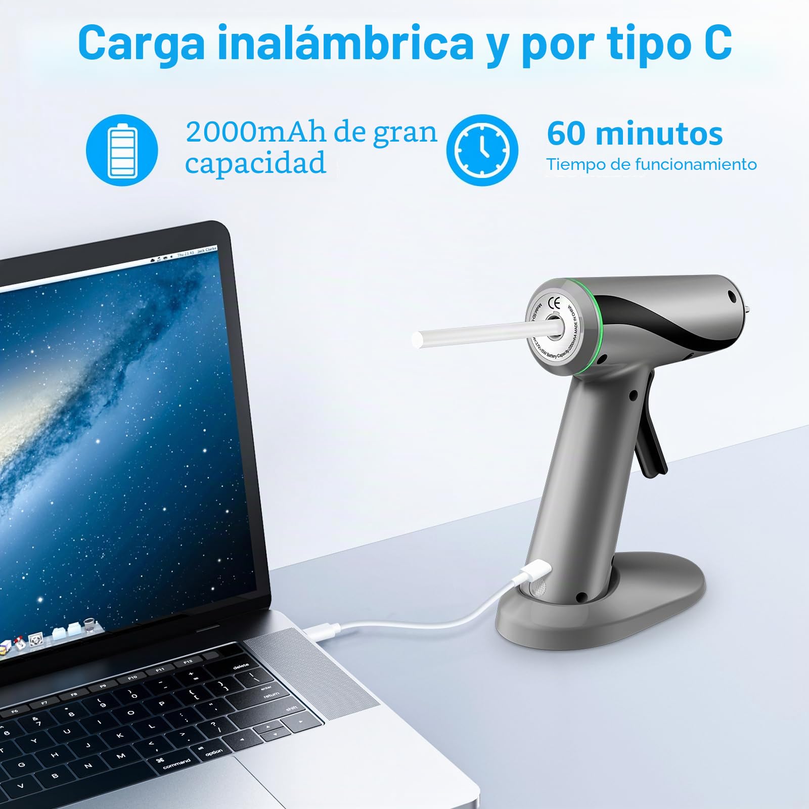Pistola Silicona Caliente Inalambrica, Pakinui Pistola Pegamento Caliente con Batería de 2000 mAh, Precalentamiento rápido en 40 segundos, Pistola cola quente Para bricolaje, manualidades