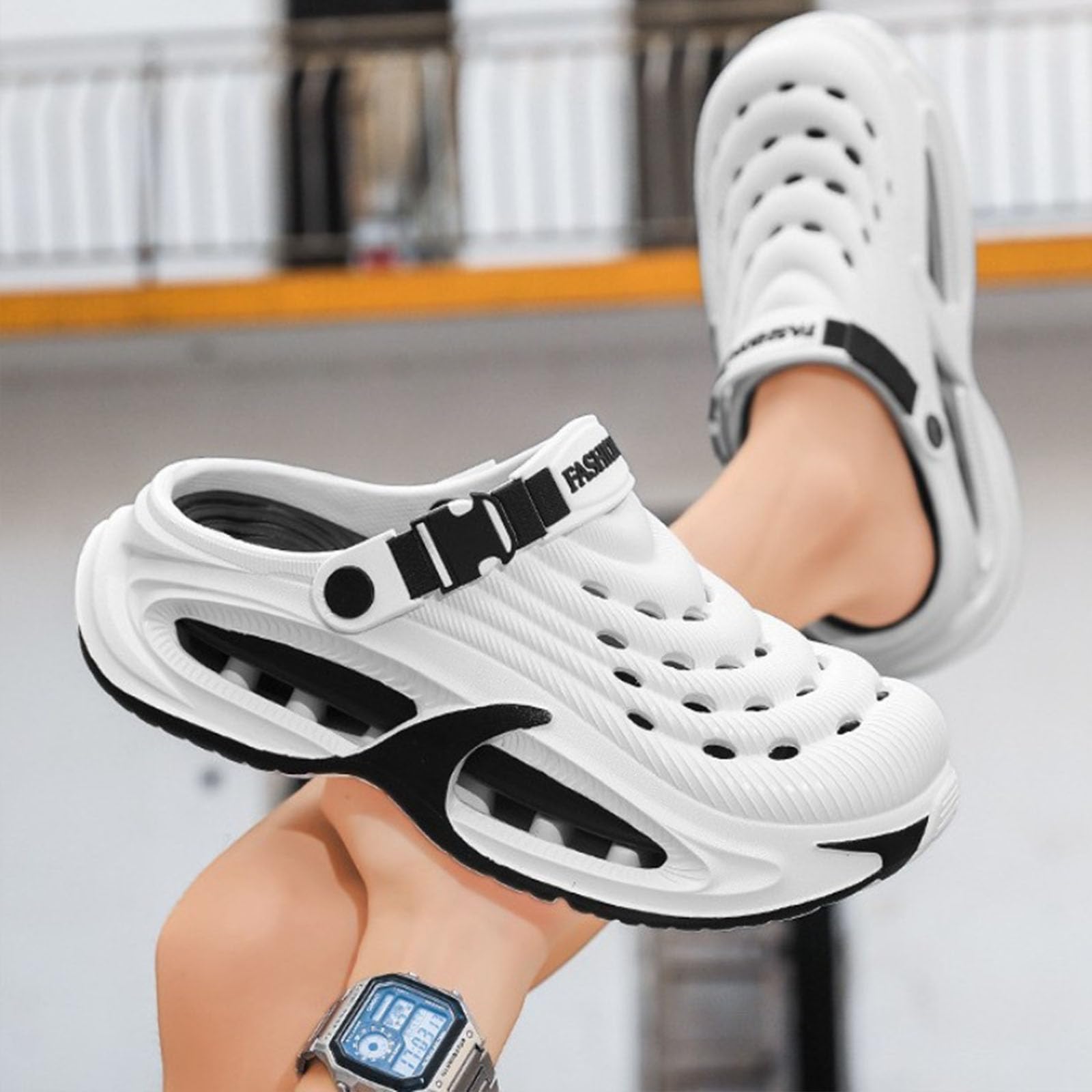 Clogs for Men, Mens EVA Summer Beach Shoes with Hollow Thick Sole, Non-Slip Quick-Dry Outdoor Garden Sandals