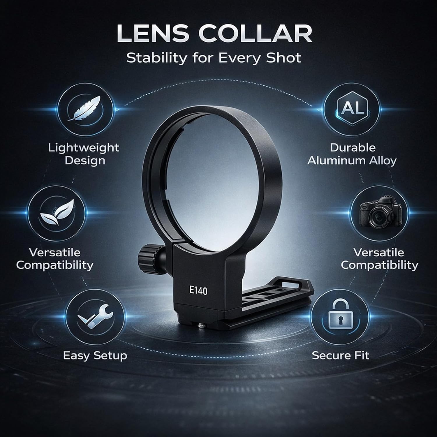 Lens Collar Tripod Mount Ring, Aluminum Alloy with 1 / 4in 3 / 8in Screw Hole for 100-400mm F5-6.3 DG DN OS E Mount - Durable CNC Machined, Secure and Lightweight Design for