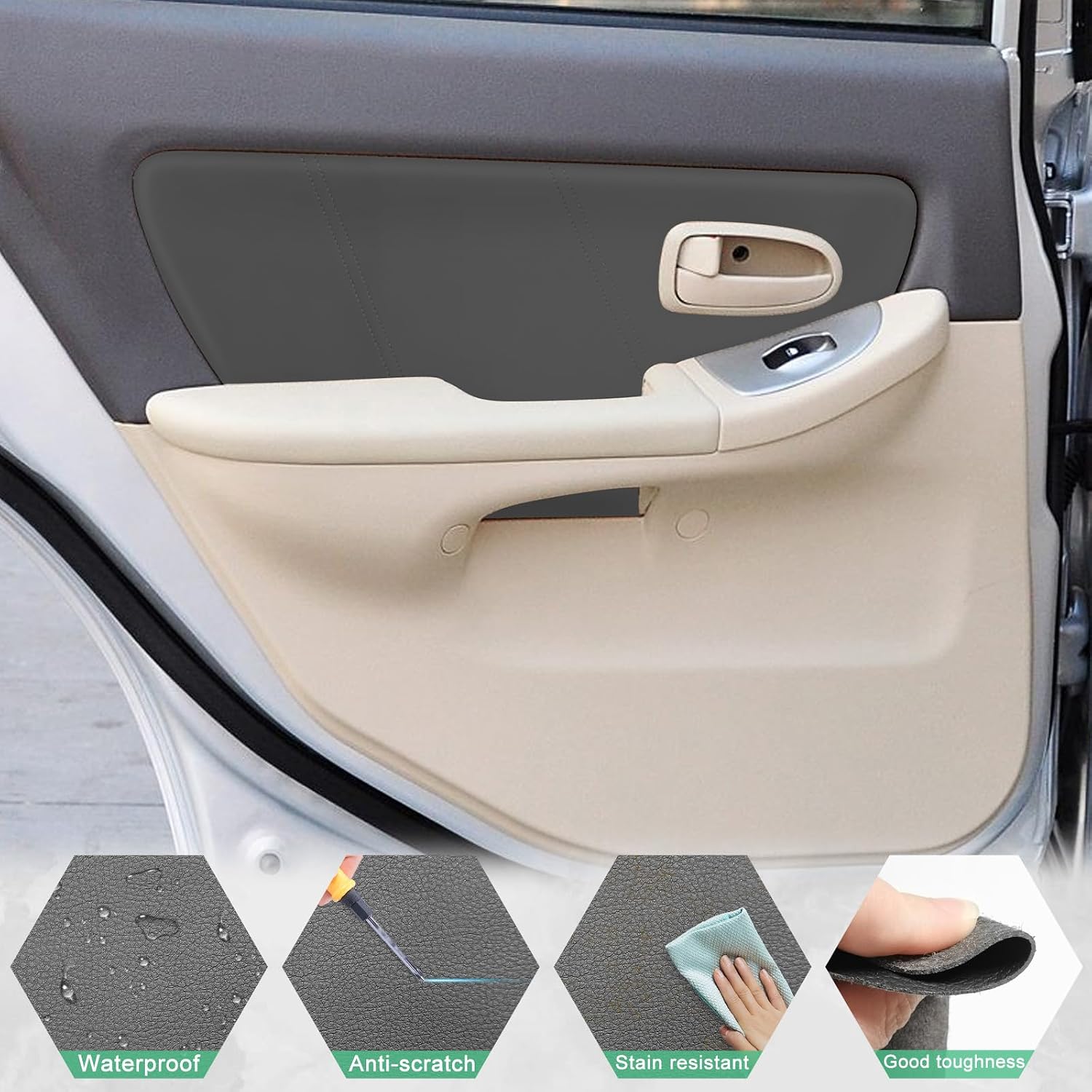 4PCS Door Panel Cover Compatible with Hyundai Elantra 2002-2006 Front and Back Vinyl Leather Insert Cards Protector Trim Black (Only Leather Part)