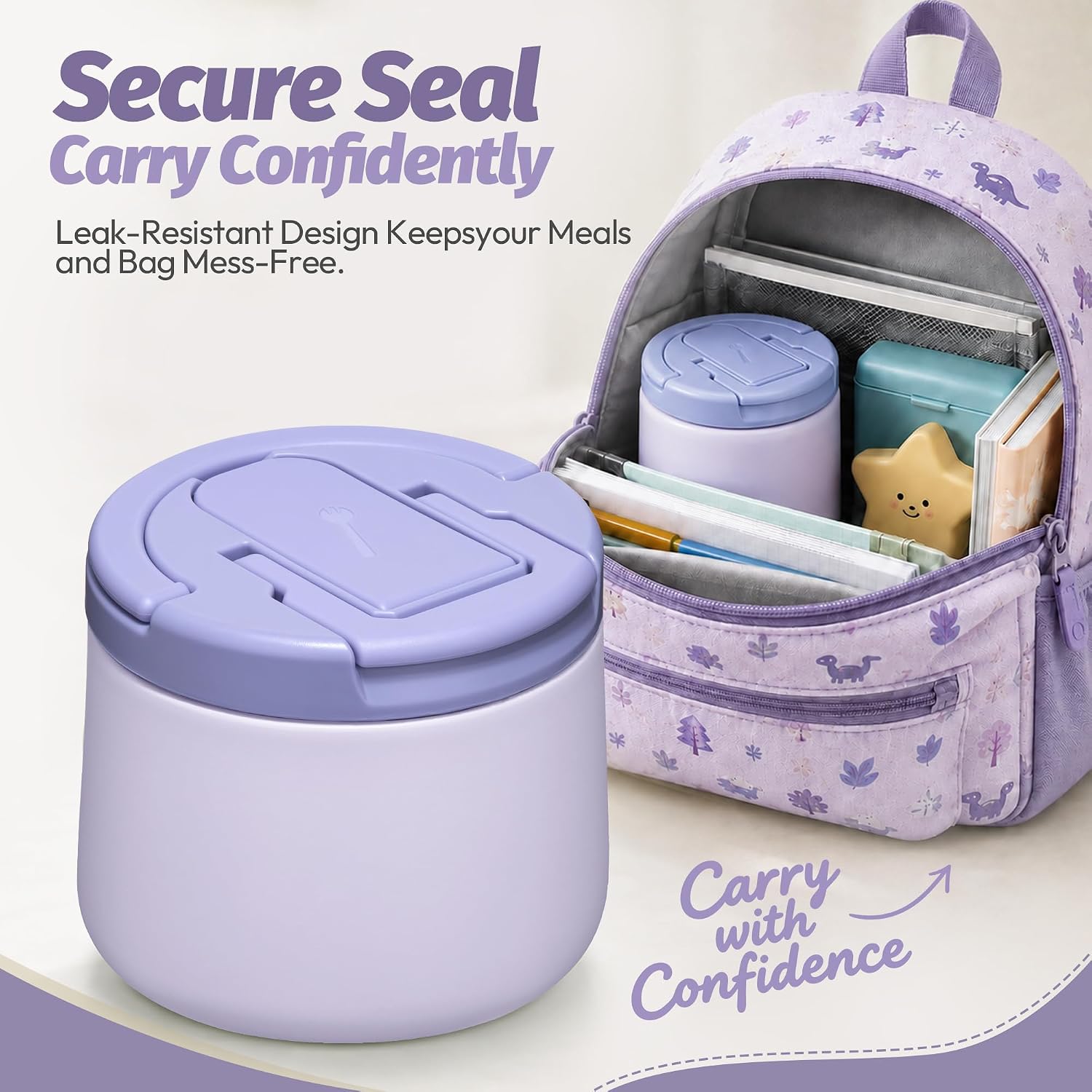 Itslife Soup Thermo for Hot Food Kids 25.5oz Lunch Containers with Buckle Lid Wide Mouth Hot Food Jar Vacuum Insulated Stainless Steel Bento Box Leakproof with Spoon (Purple3, 14oz)