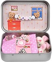 2Pcs Easter Bunny in Tin Box, Easter Basket Stuffers, Mini Plush Bunny-House Small Bunny Plush Toys, Cute Rabbits Easter Gift for Kids Family Friend (B)