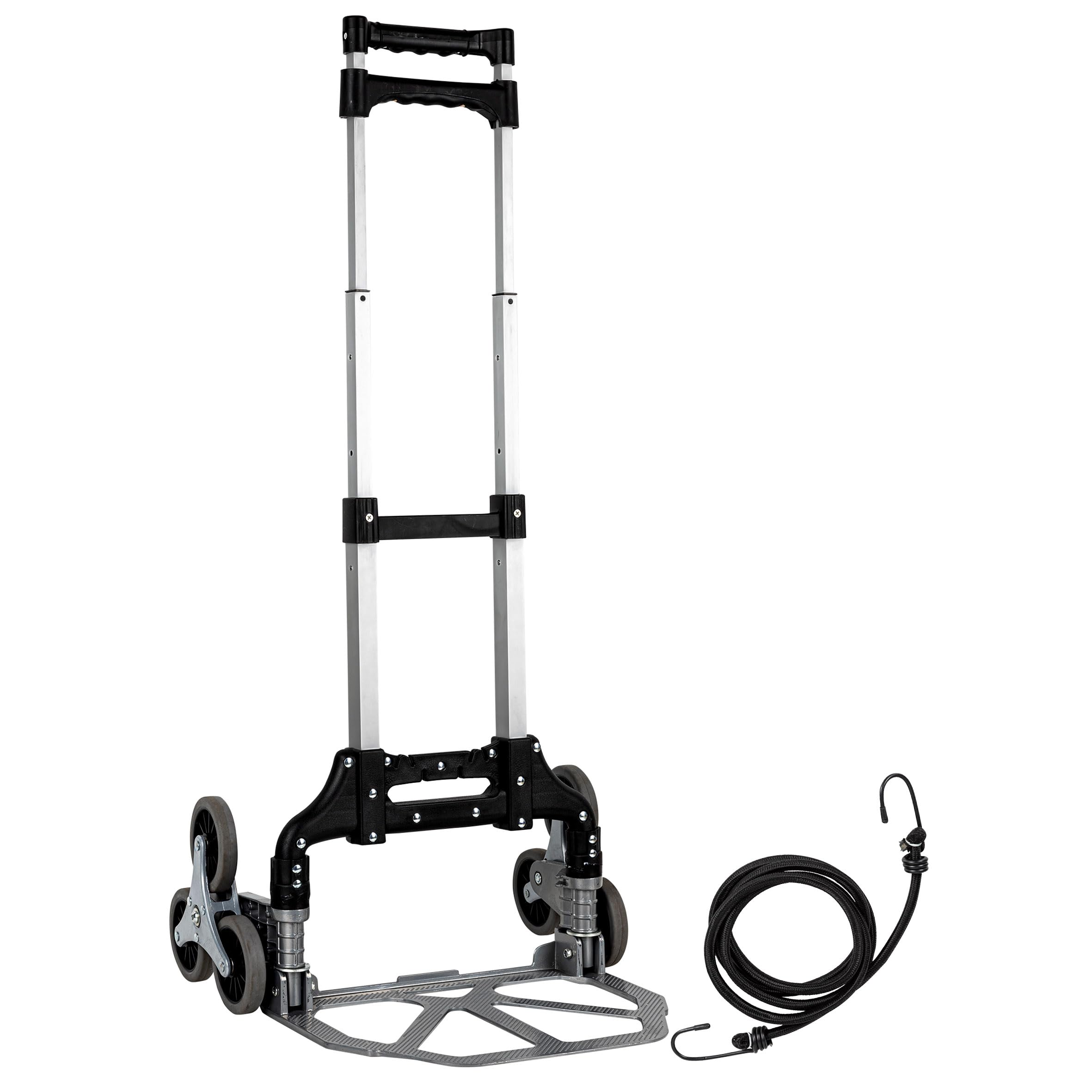 Aluminium Treppen Sackkarre klappbar mit Spanngurt - 100 x 47 cm - Treppensteiger 2-stufig verstellbar mit Gummirädern - Staplerkarre Transportkarre mit Teleskopgriff Tragkraft 70kg