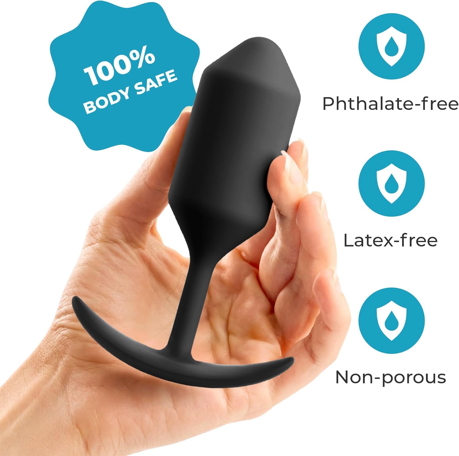 b-Vibe Snug Plug 3, Weighted Silicone Butt Plug, Intermediate Anal Plugs - Sex Toys for Adults, 180g (Black)