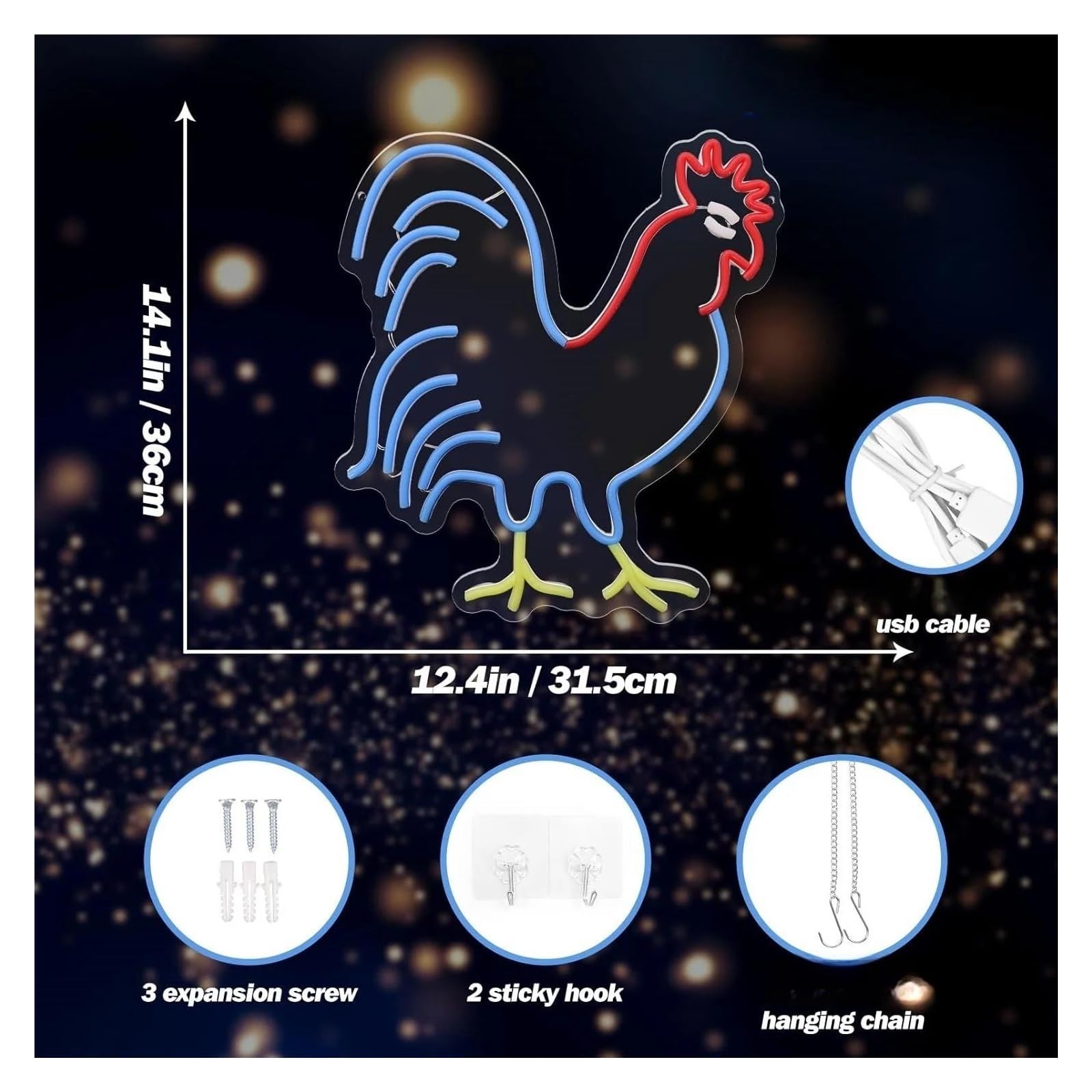 lampe au néon Lampe LED à intensité variable en forme de coq pour enseigne au néon pour mur salle fête magasin club bar