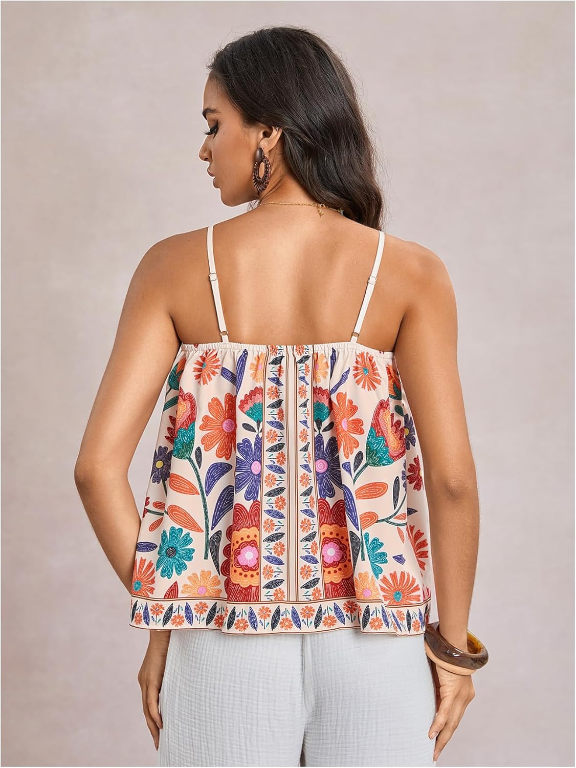 Women's Floral Tropical Boho Tops Spaghetti Strap Tank Top Vacation Beach Summer Camisole Tops - Image 3