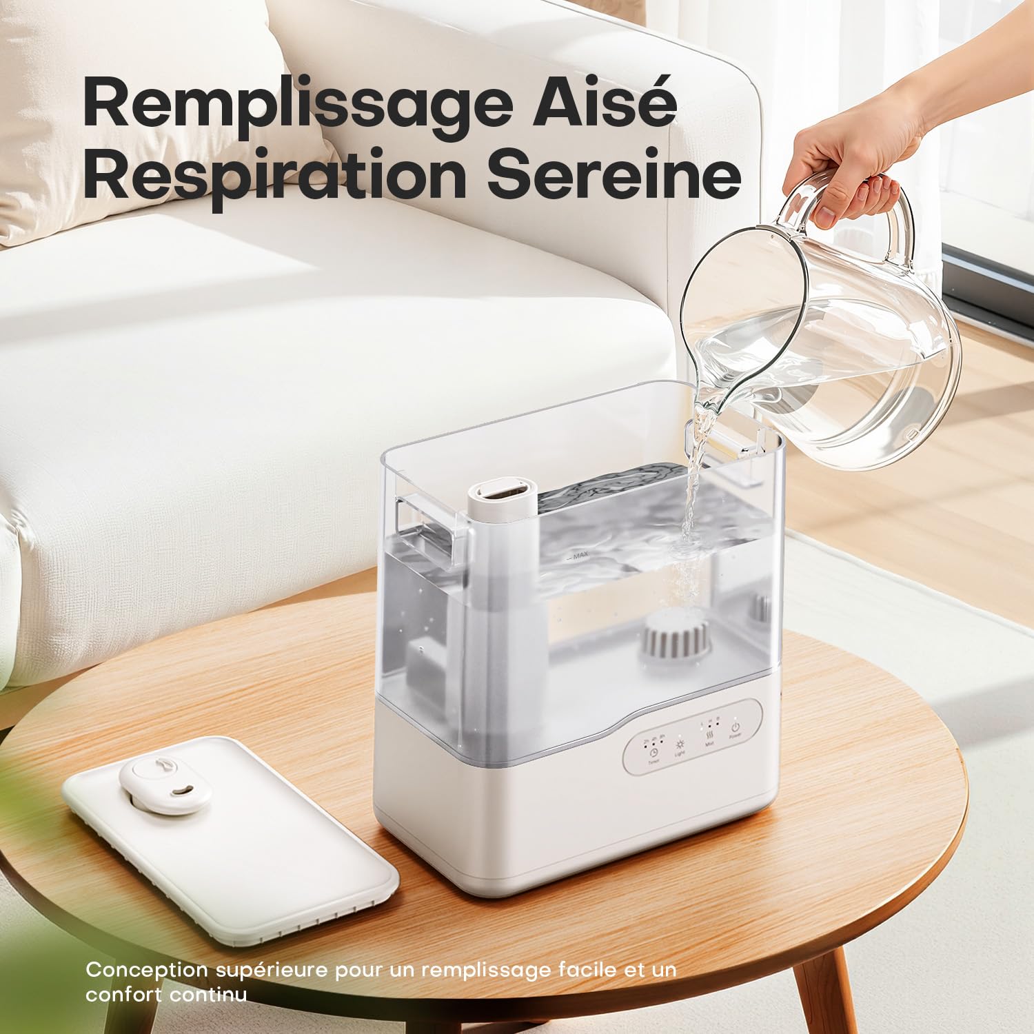 AROEVE Humidificateur d'Air Chambre 5L, Ultrasonique Top-Fill Brume Froide avec Diffuseur Aromes, Lumière d'Ambiance 7 Couleurs, Minuterie, 36H/25dB Silencieux pour Maison, Bureau, Bébé, Plantes