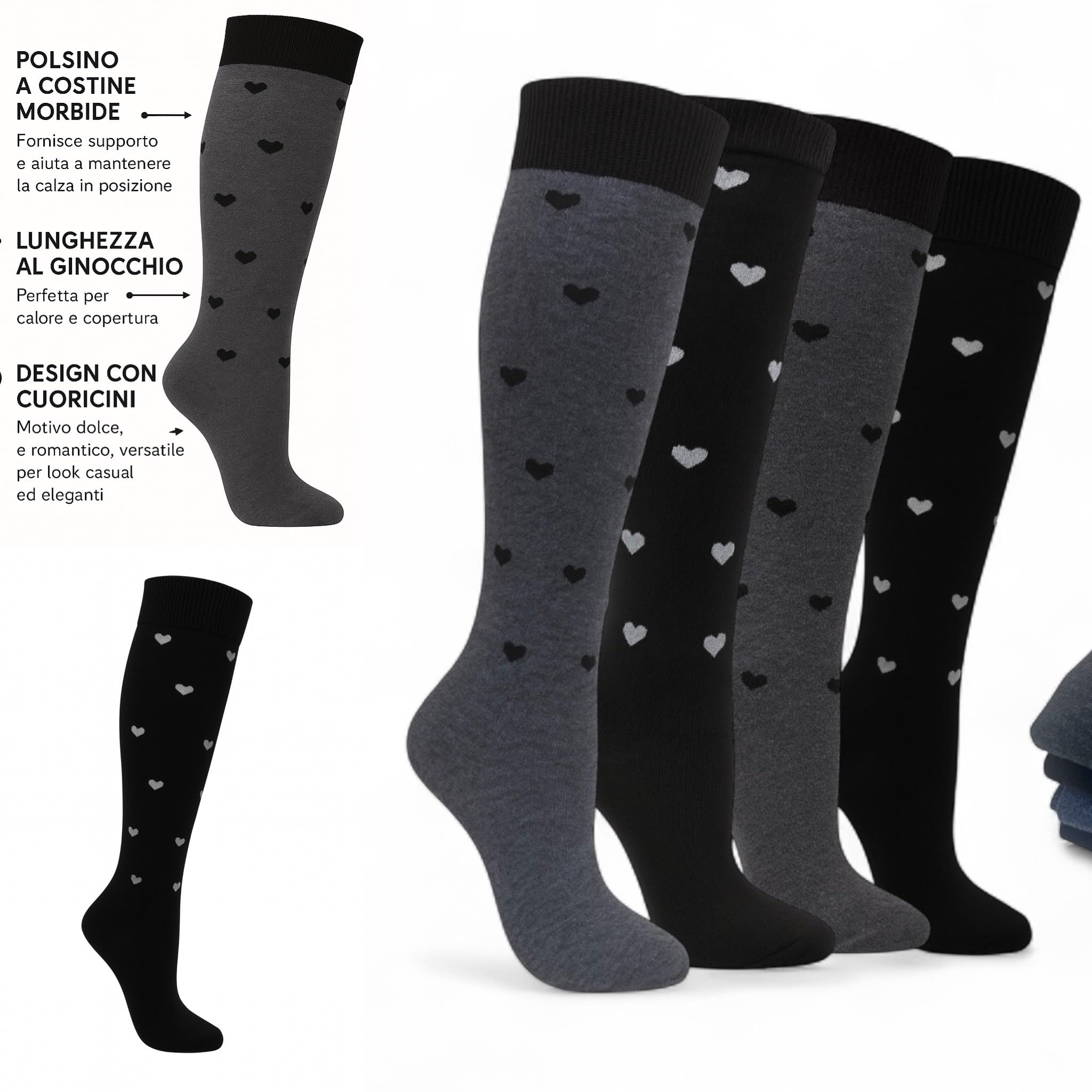 Lucchetti Socks Milano Calze Lunghe Donna Caldo Cotone, Termiche, Fantasia Colorata, Righe,Morbide e Traspiranti, Perfette per Inverno, Uso Quotidiano o Regalo,Confortevoli e Resistenti 4 Paia