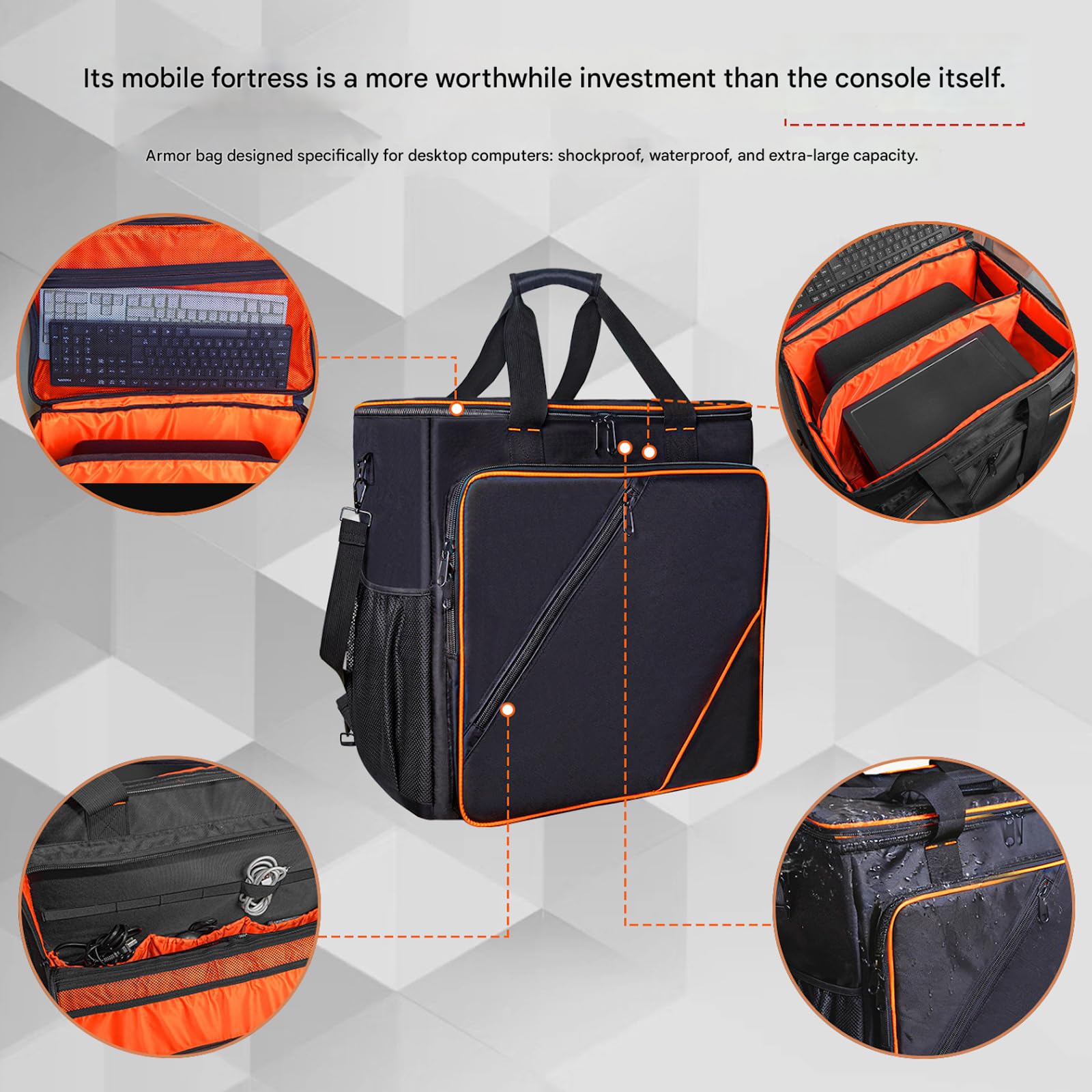 Bolsa de transporte para computadora resistente al agua con asa cómoda, fácil de transportar para torre de 24 a 27 pulgadas y componentes de escritorio