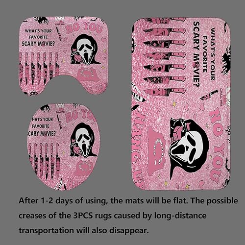 Miniatura 4 de Juego de 4 cortinas de ducha de Halloween con alfombras, divertida cortina de ducha fantasma, cortina de ducha rosa de tela impermeable, cara