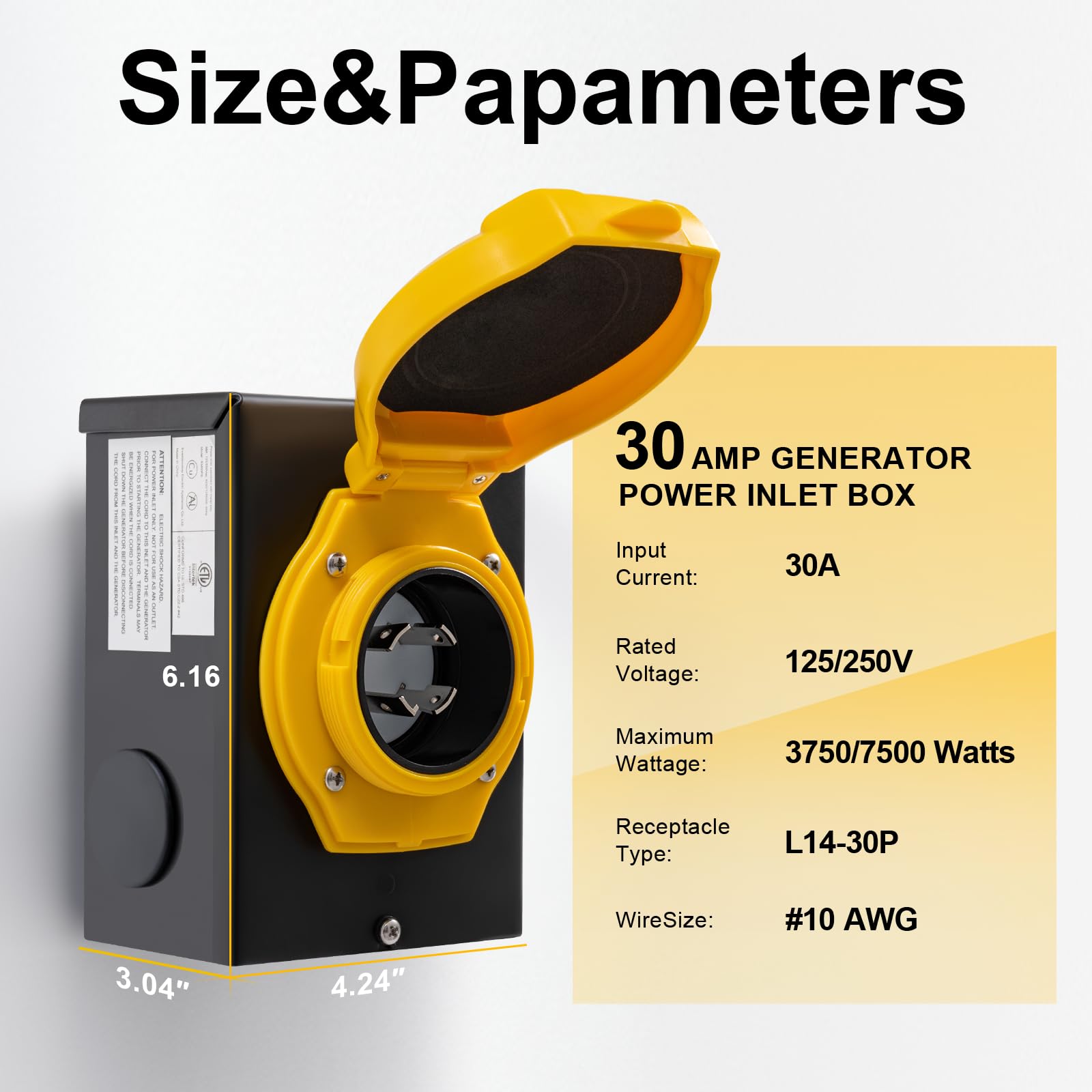 Snapklik.com : 30 Amp Generator Inlet Box, NEMA L14-30P Power Inlet Box ...