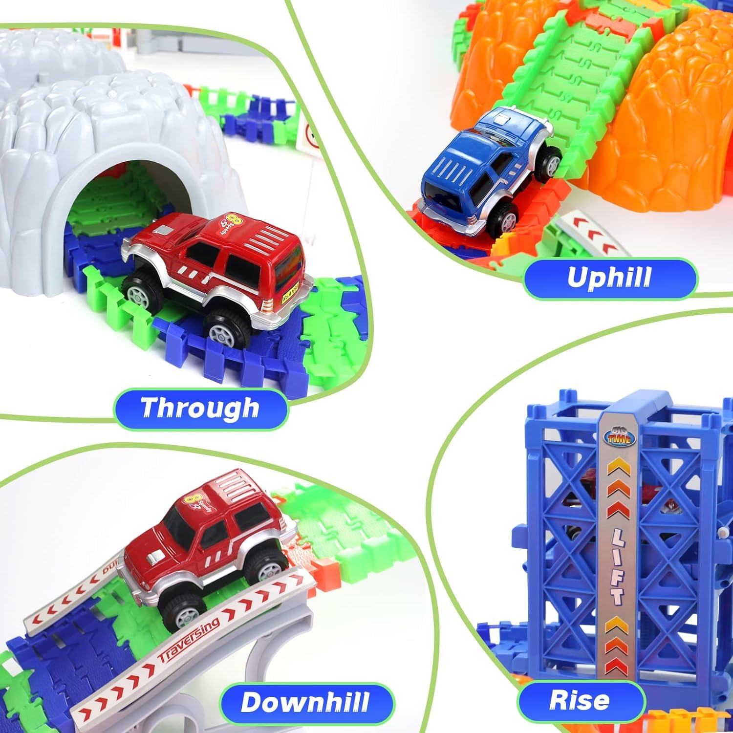 TONZE Juguetes Niños 3 Años Flexible Pista Coches 288 Piezas Juguetes Circuito Coches Pistas Flexibles con 2 Autos Juego Electricos para Infantil Regalo Niños Niñas 3 4 5 6 Años