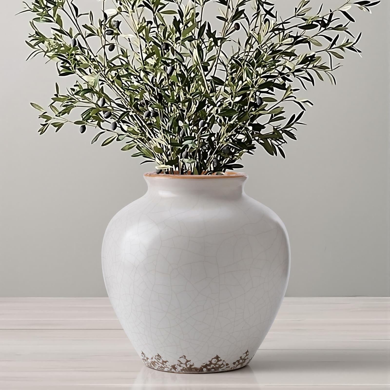 Photo 1 of Ceramic Flower Vase Home Decor, 6.2 inch Farmhouse Rustic Vintage Decorative Vases, Pottery Terracotta Boho Flowers Vases for Dining Table, Living Room, Shelf, Kitchen, Bedroom (6.2"-Green)