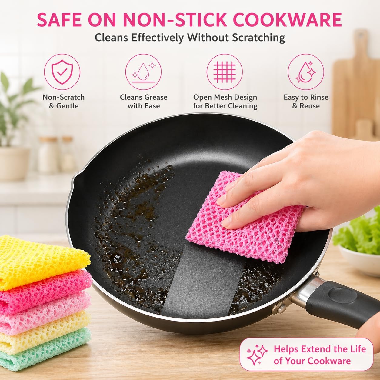 OliviaTree 10 Pack Dish Washing Net Cloths, Quick Dry Mesh Net Scourer Pads image 3