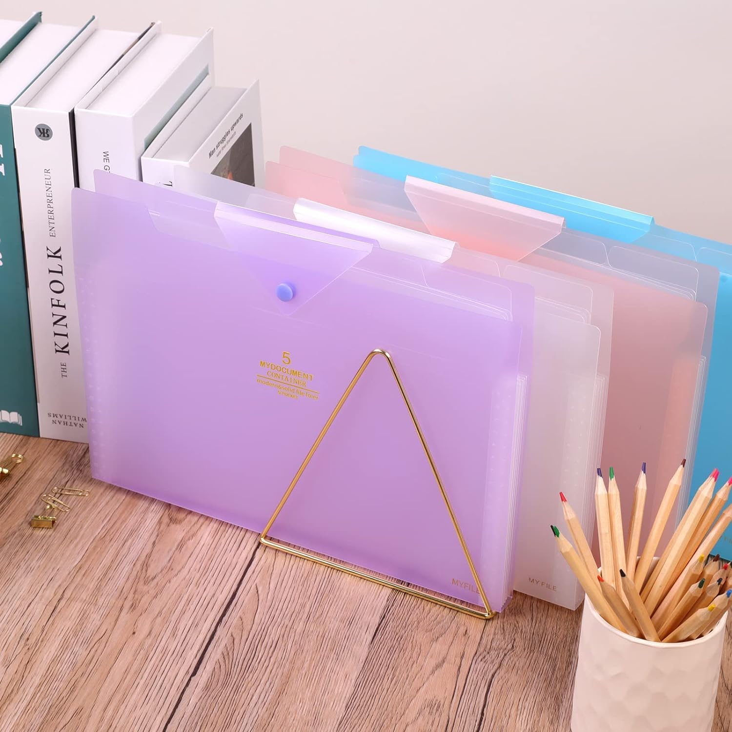 Trieur A4 8 Compartiments Rose Macarons – Porte-Vues Budget Organiseur Documents Étiquettes Étudiant Bureau