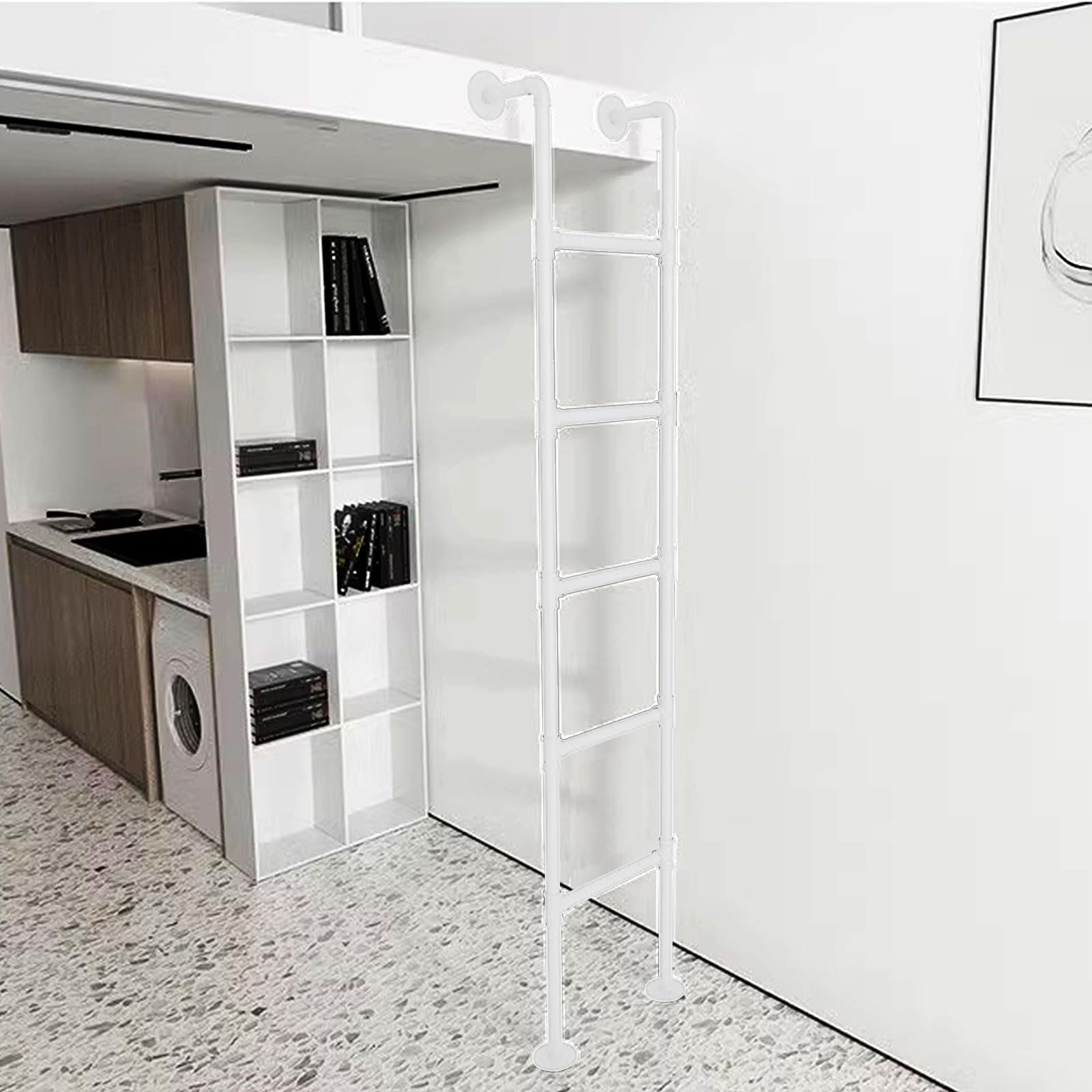 Échelle de sortie de fenêtre de sous-sol en métal blanc robuste pour mur