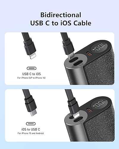 Miniatura 2 de VEGER Cargador portátil compacto con cable integrado (extraíble), cargador de batería de 10,000 mAh, 20 W, carga rápida, paquete de batería