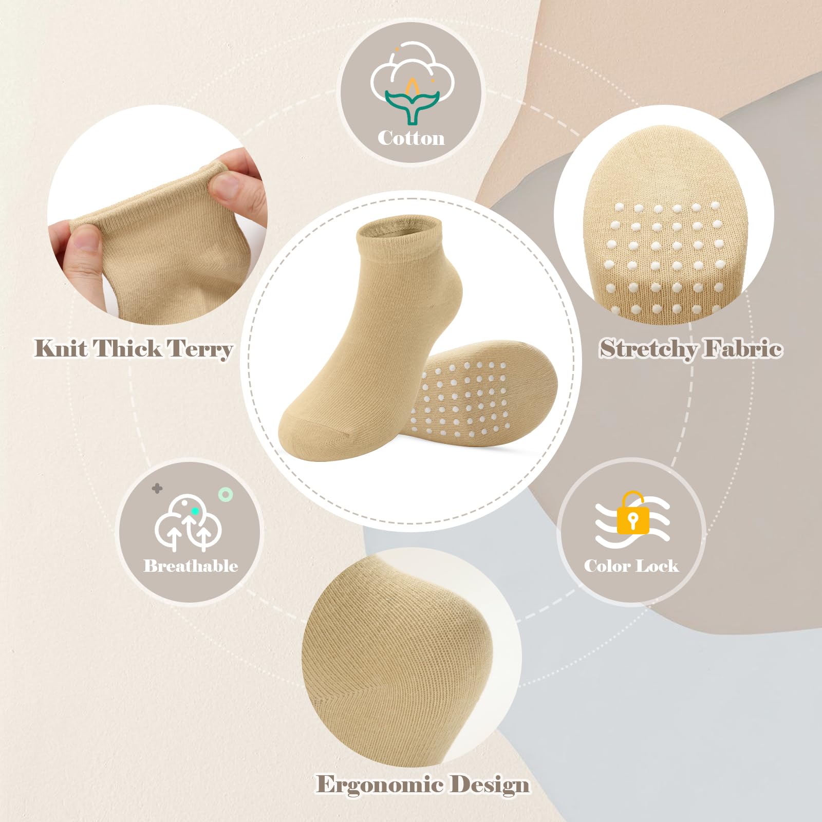 JAKIDAR 12 pares de calcetines antideslizantes de algodón para niños y niñas, suela antideslizante para bebés y niños