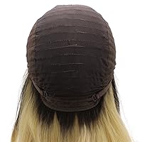 Vista 7 de Mxangel - Peluca de encaje frontal suizo rubio ondulado medio largo con raíces negras, ombré