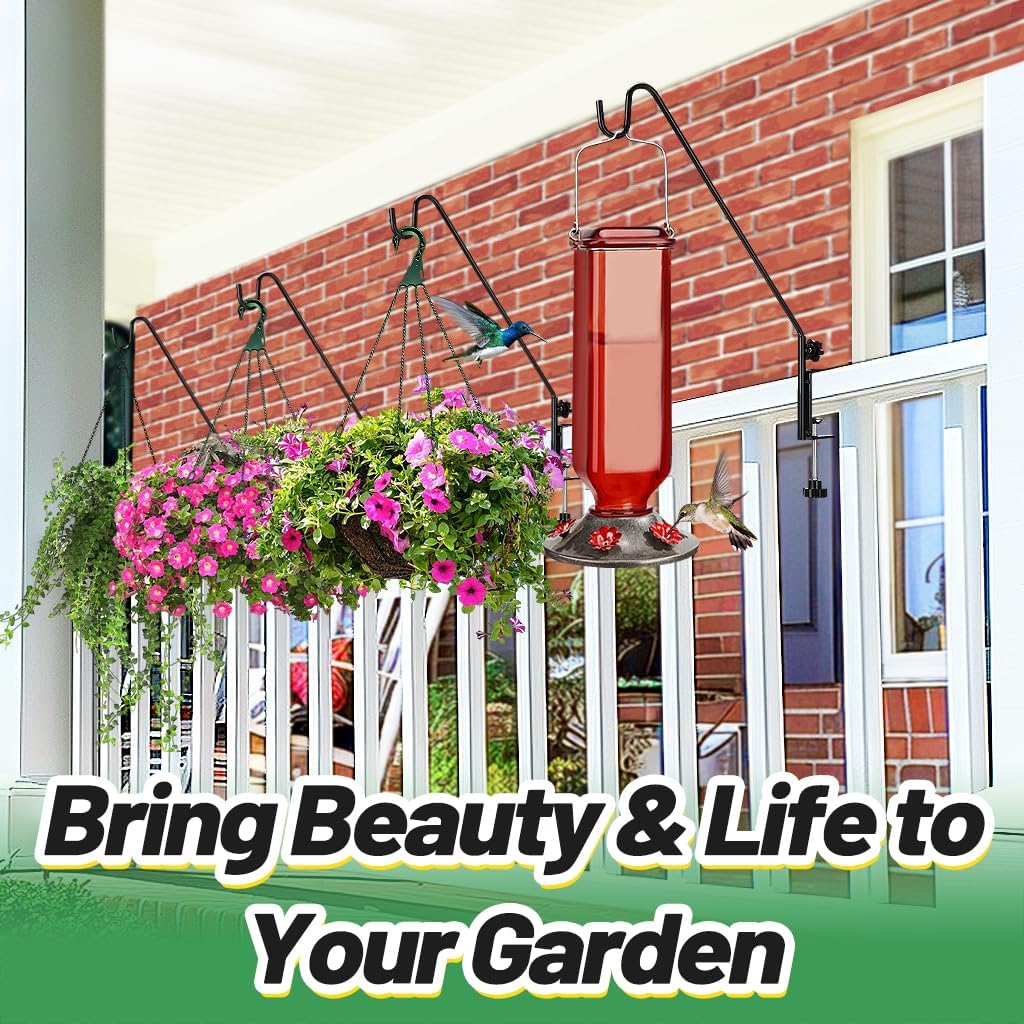 Biubee 4Pack Deck Bird Feeder Hanger for Railing- Heavy Duty Steel Stable Deck Railing Plant Hanger Outdoor, with Adjustable 3.1" Clamp, Deck Hook for Bird Feeder Plant Hangers Lanterns, 13.8 Inches