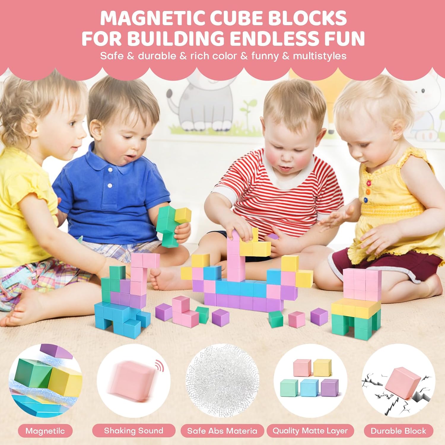35 PCS Large Magnetic Blocks for Toddlers - 1.24" Magnetic Cube with Stickers, Magnet Blocks STEM Learning Sensory Toys for Kids & Preschoolers, Brithday Gifts for 3-5 Year Old Boys Girls