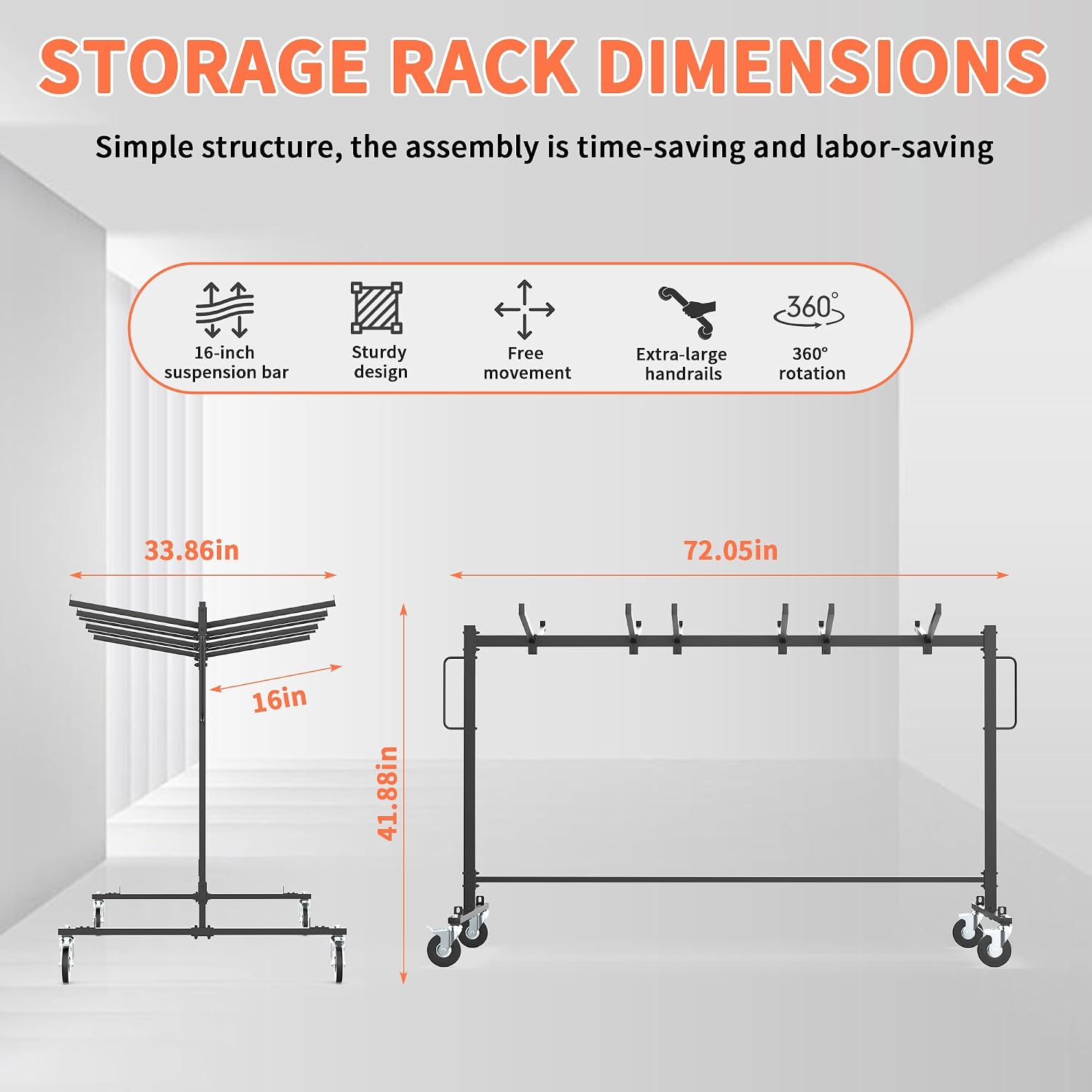 Folding Chair Rack Table and Chairs Storage Cart 400 LBS Capacity Heavy Duty Steel Mobile Dolly, 42 Chairs or 12 Tables Folding Chair on Wheels Storage Rack with Dust Cover & Elastic Cords