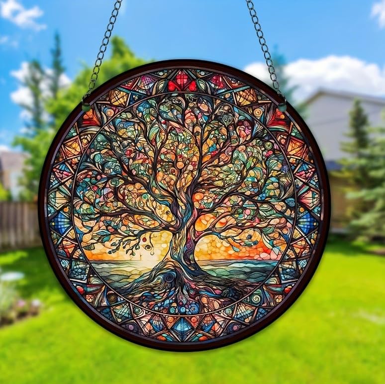 Tree-Stained Window Hanging Ornament, Elegant Suncatcher & Light Diffuser for Kitchen and Home Decor