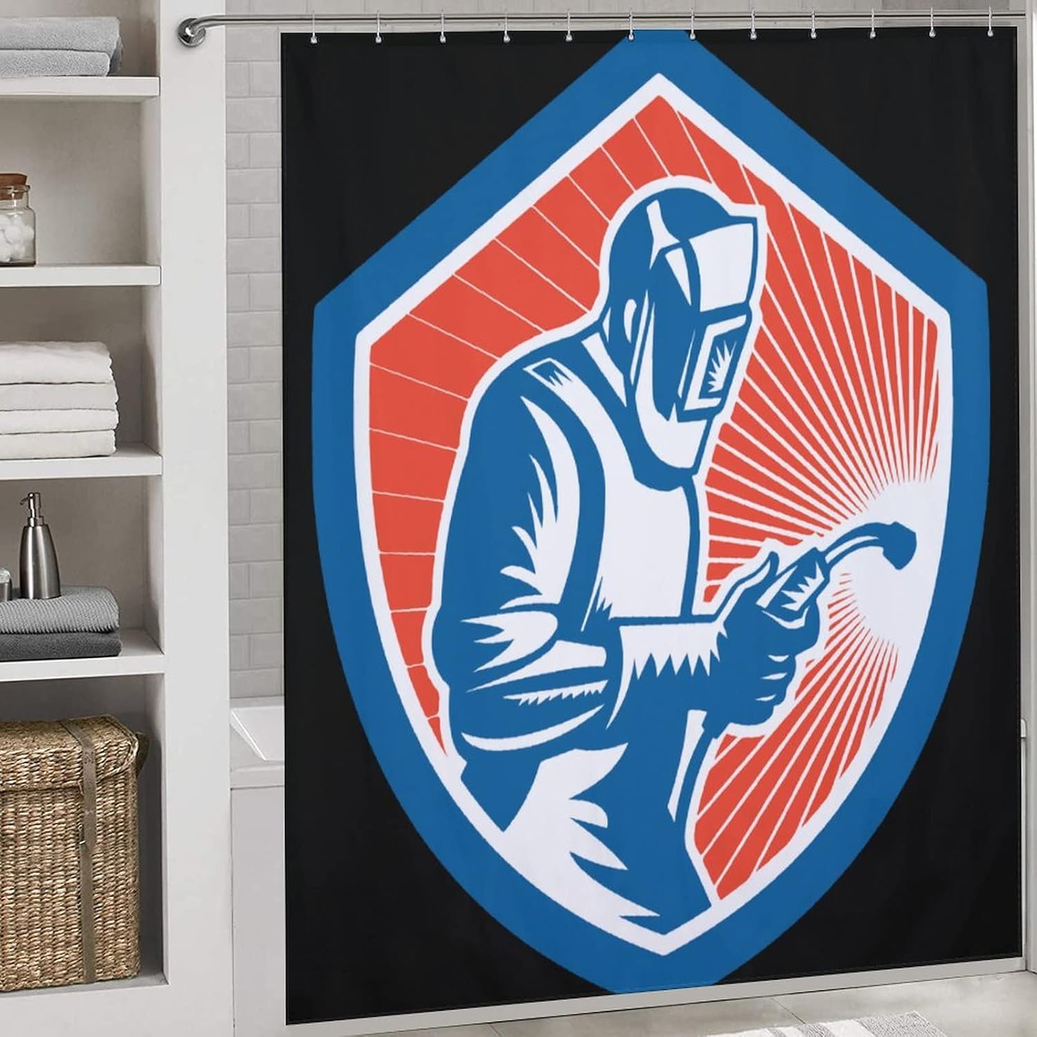 Proud American Welder Shower Curtain with Hooks Fabric Cloth Decor Bath Curtains for Bathroom Apartment 72x72Inch (183x183cm)