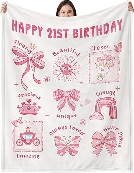 21st Birthday Gifts for Girls Her, Flannel Soft Blanket, 50" x 60"