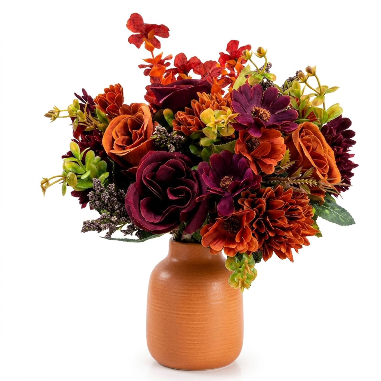 QhgPnt Orange Artificial Flowers, 3 Bundles Autumn Faux Bouquet