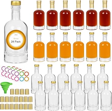 3 oz Small Glass Bottles with Lids, 24 Pack Clear Liquor Bottles