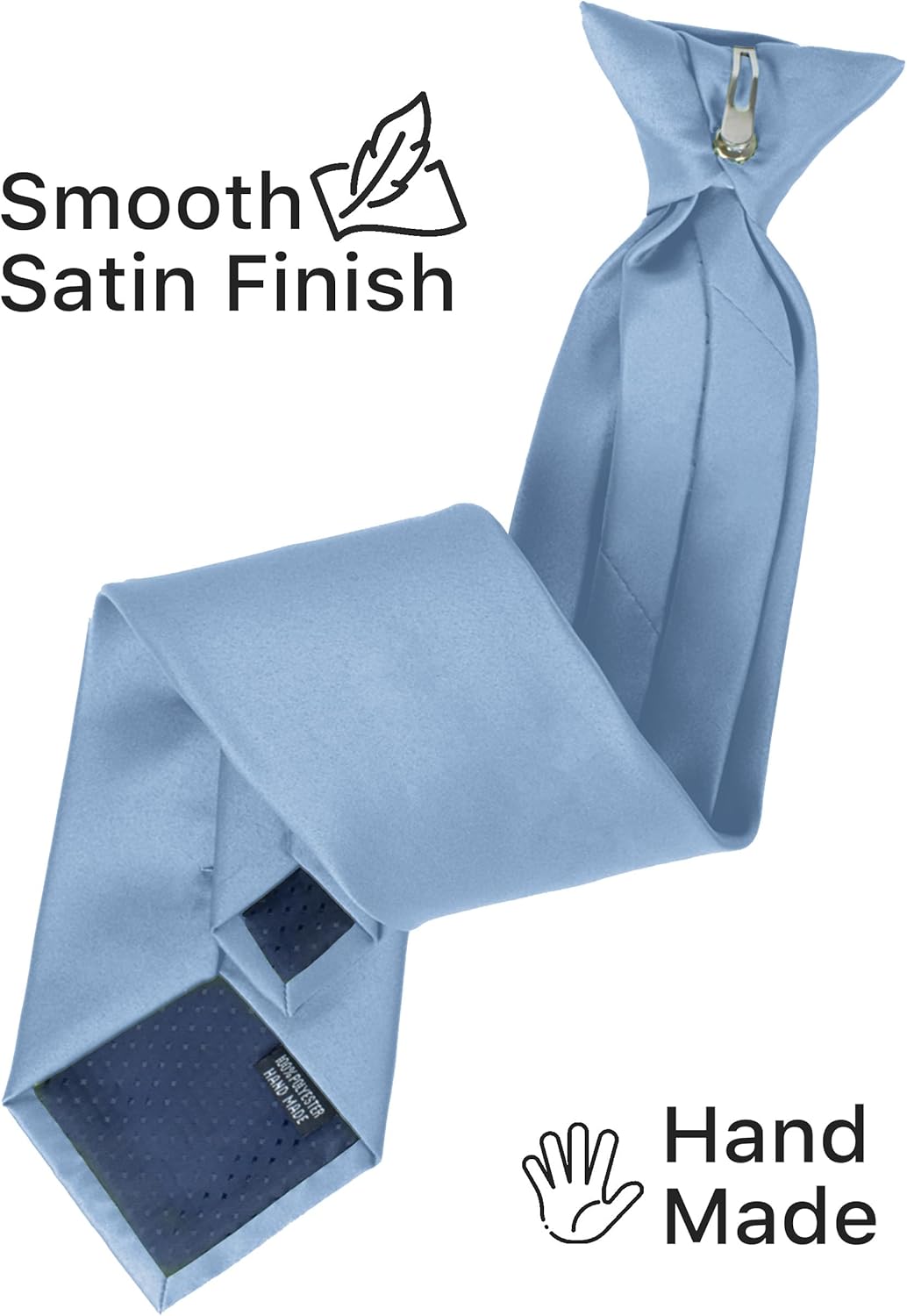 boxed-gifts Clip on Ties for Men - Premium Black Solid Color Clip on Tie - Image 4