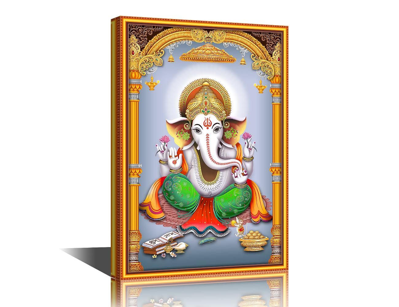 TISHIRON Hindu Lord Ganesha Canvas Wall Art Hinduism Religion Pictures for Living Room Artwork Modern Paintings Home Decor Giclee Framed Gallery-wrapped Ready to Hang Posters and Prints 18x12 in