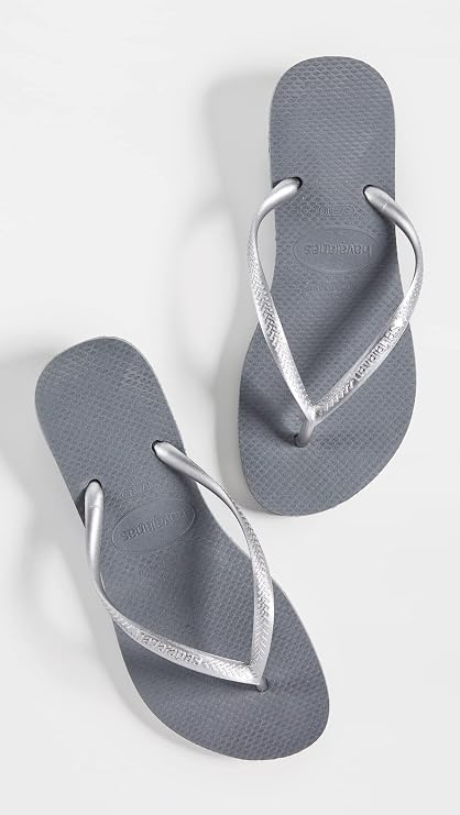 Havaianas Women's Slim Flip Flops Sandals - Steel Grey, 7/8