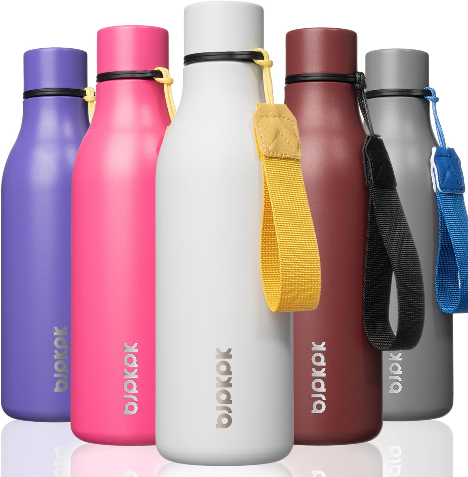 BJPKPK 18oz Insulated Water Bottle, Stainless Steel Bottle with Carry Strap | Keep Cold & Hot Vacuum Insulation, Leak-Proof BPA-Free Design, Slim Bottle Fits Most Cup Holders for Gym, Office & Travel