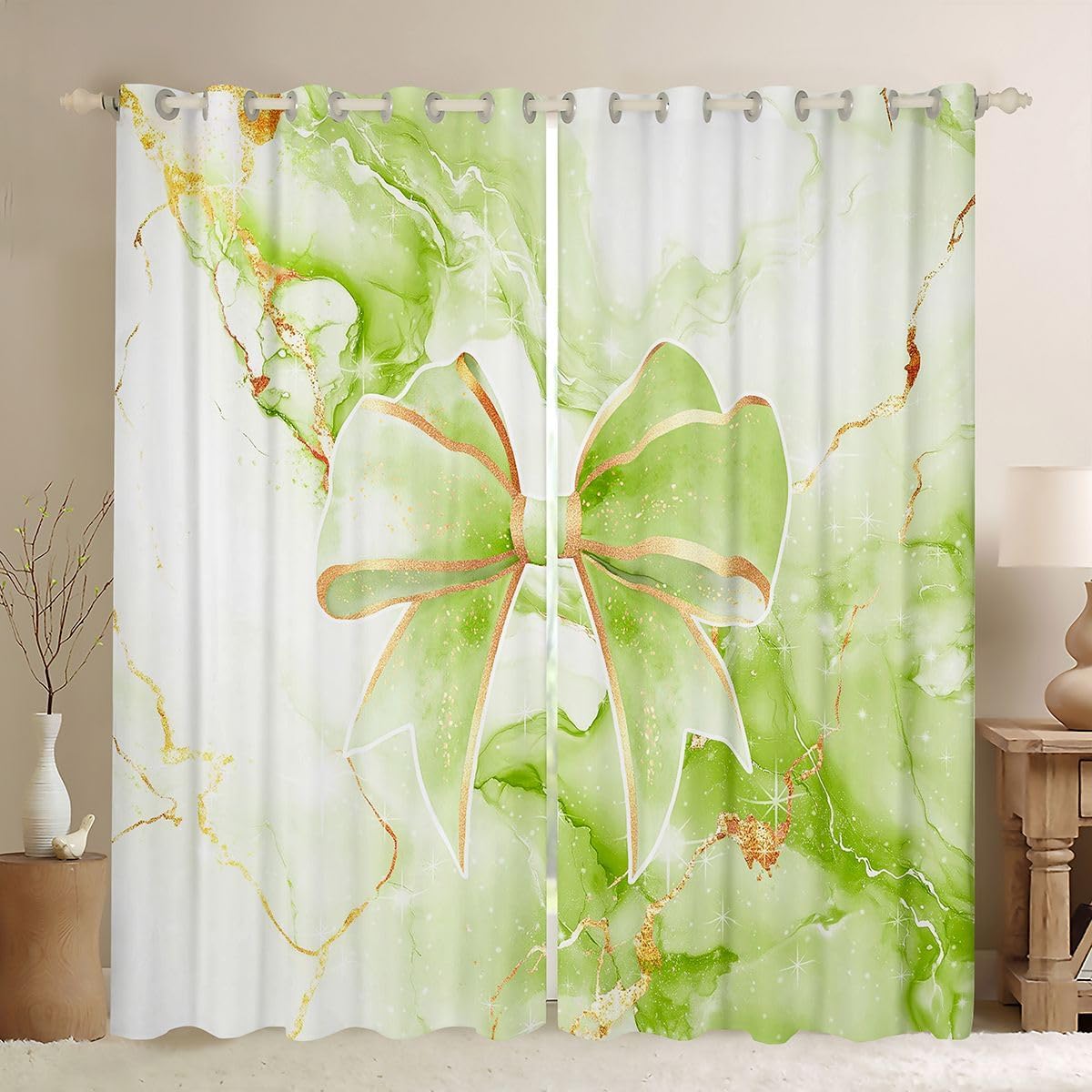 Feelyou Bow Curtains for Bedroom Living Room Bowknot Blackout Darkening Drapes Pink Bow Window Treatments, 2 Panels 38 x 54 Inch Kawaii Room Decor Pink and White