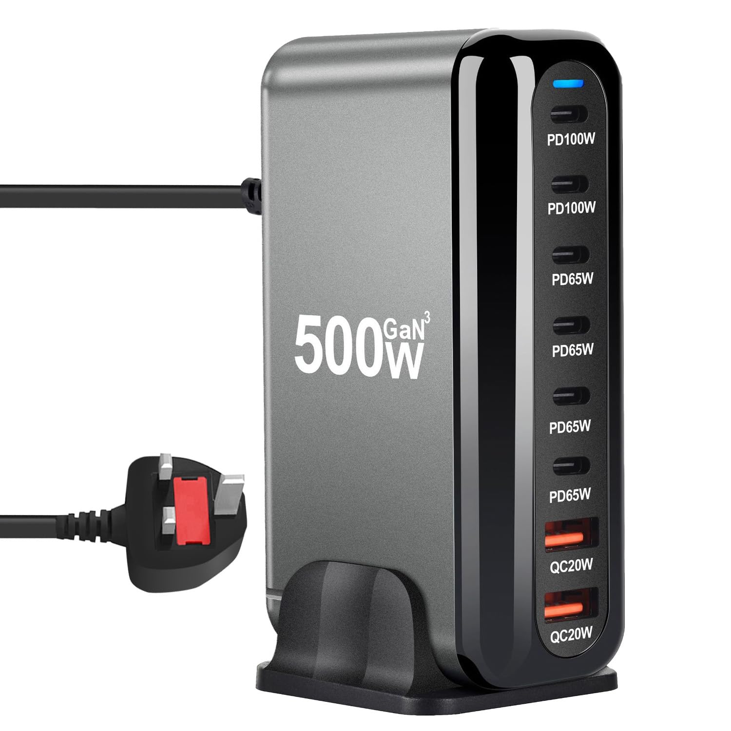 Necomi 500W USB A&USB C Charging Station【New Update】,6 Type-C Ports 【2×100W, 4x 65W】 and 2 USB Ports 【QC20W】 Charge Charging Station Type-C hub,GaN Technology