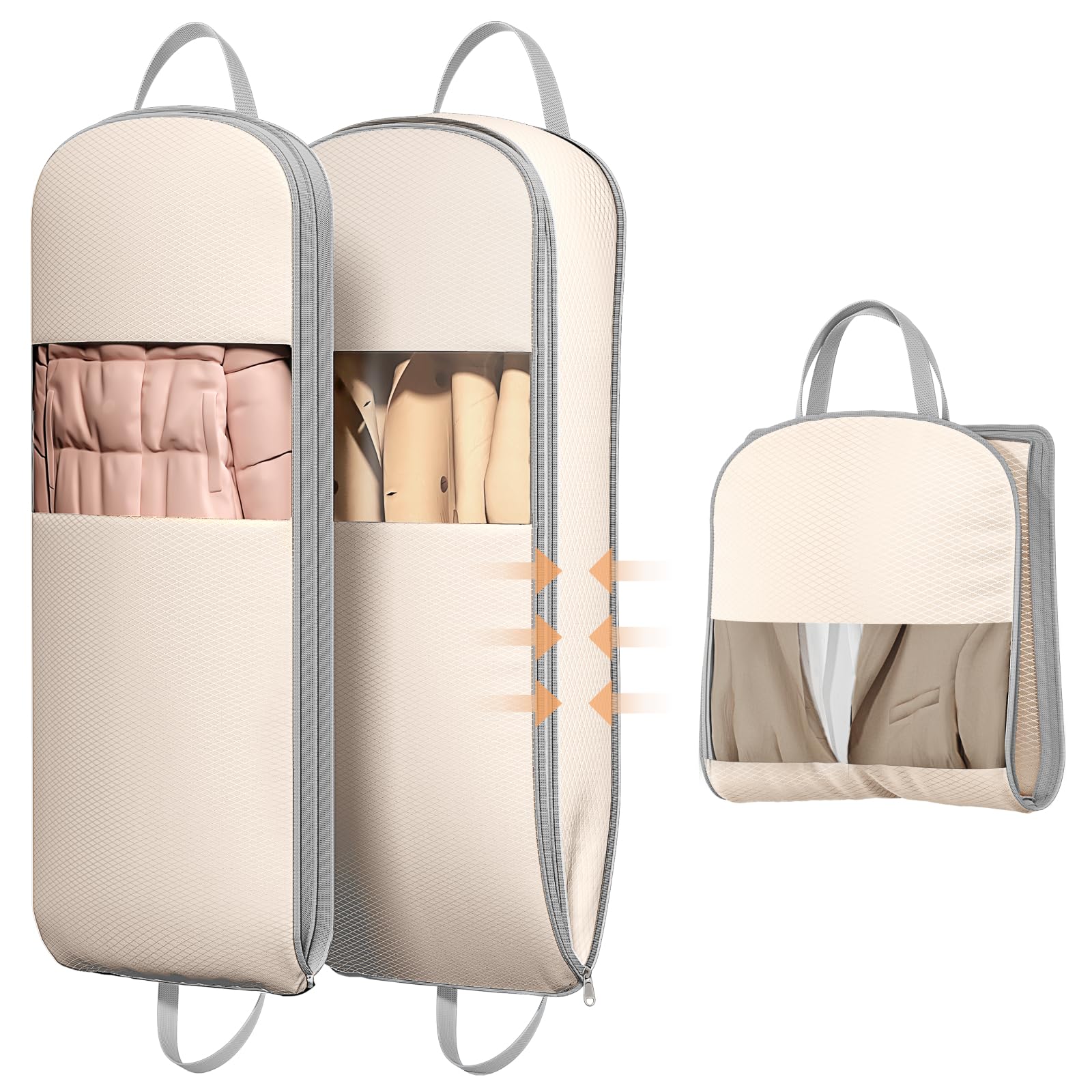 DIMJ 2 Pack 54" Space Saving Garment Bags for Hanging Clothes With Compression Zipper Carry Handles and Window, Washable Suit Bag for Dress, Clothes, Coats, Down Jacket, Closet Storage, Moving, Travel
