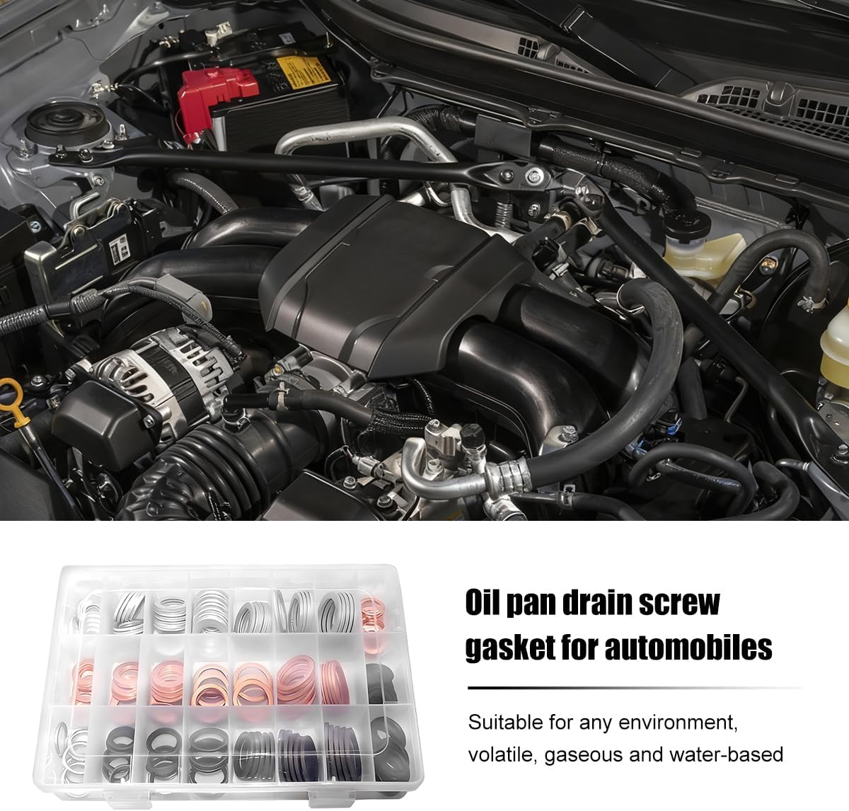160PCS Car Oil Drain Plug Crush Washer Assortment, M10 M12 M14 M16 M18 M20 M22 Vehicle Sealing Gasket, Copper Aluminum Oil Plug Seal Washer Set, Universal Automotive Accessories