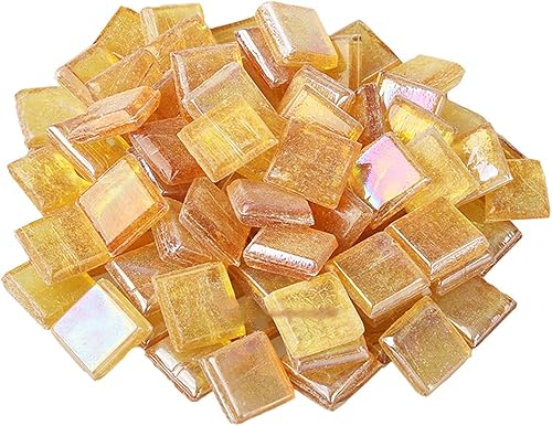 260 piezas7.05oz de azulejos de mosaico de colores mixtos de vidrio para decoración del hogar o manualidades, cuadrado, 0.4 x 0.4in (ámbar)