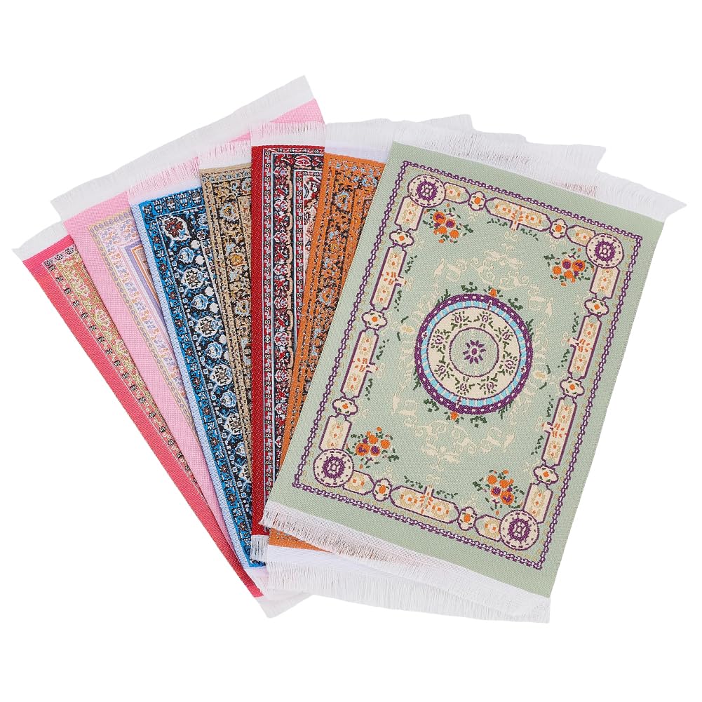 FREEBLOSS 7Pcs Miniature Floral Woven Rugs Vintage Style Dollhouse Carpets Tiny Welcome Mat Floor Blanket 1:12 Decorative Accessories for Dolls House Furniture & Room Decor