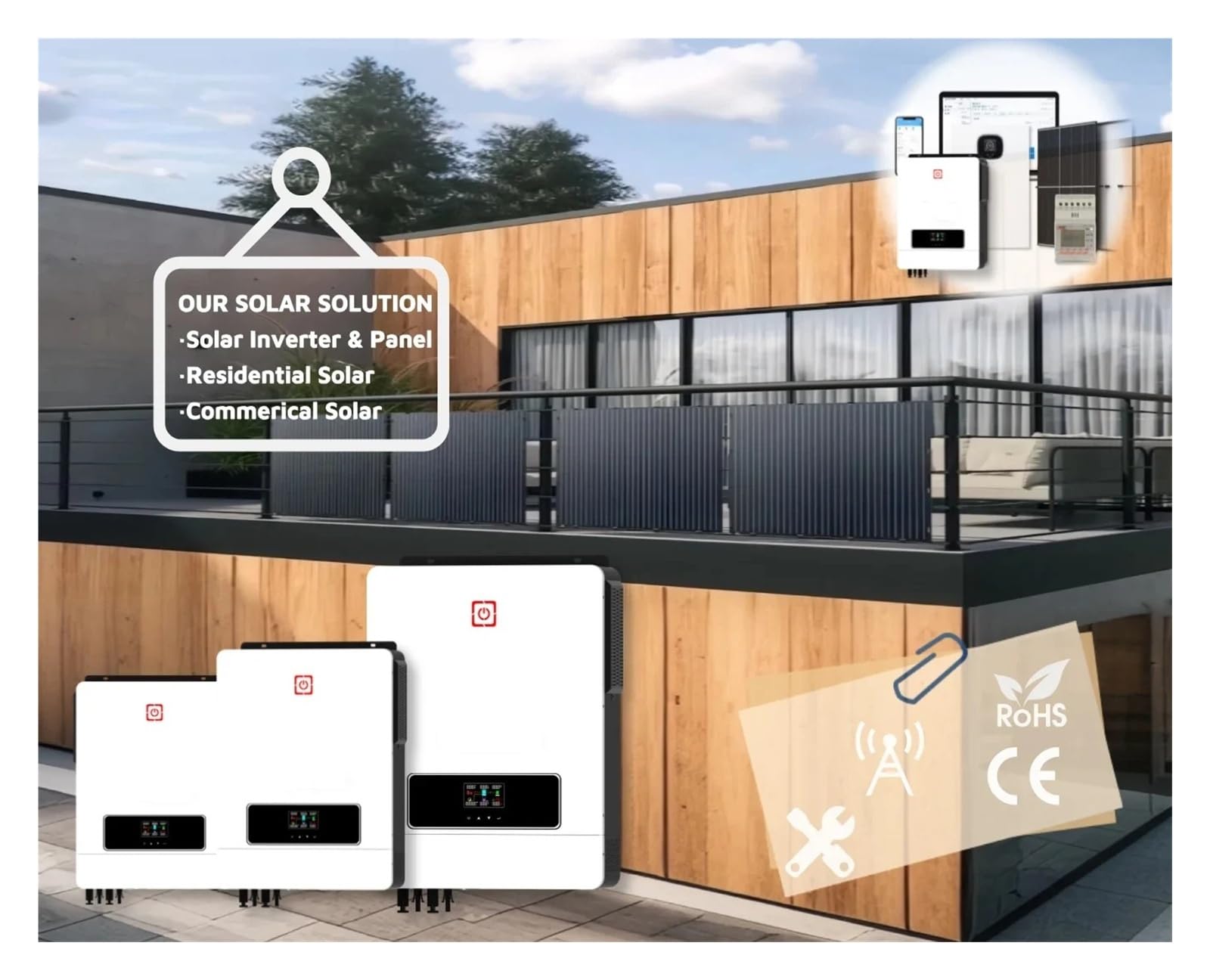 Inversor Convertidor Potencia Inversor Solar para Híbrido 10.2KW 48V 230VAC Controlador Carga Dual MPPT 180A PV MAX 500VDC Onda Sinusoidal para Pura(Only WiFi)